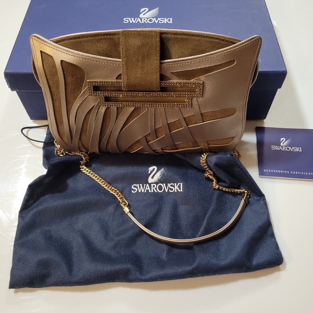 Swarovski Tan Mini Bag with Gold & Silver Crystal Accents